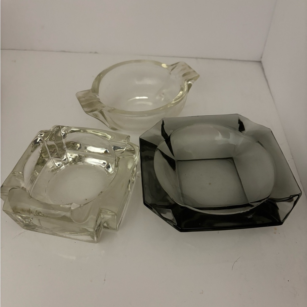 Set of Three  Vintage Glass Ashtrays